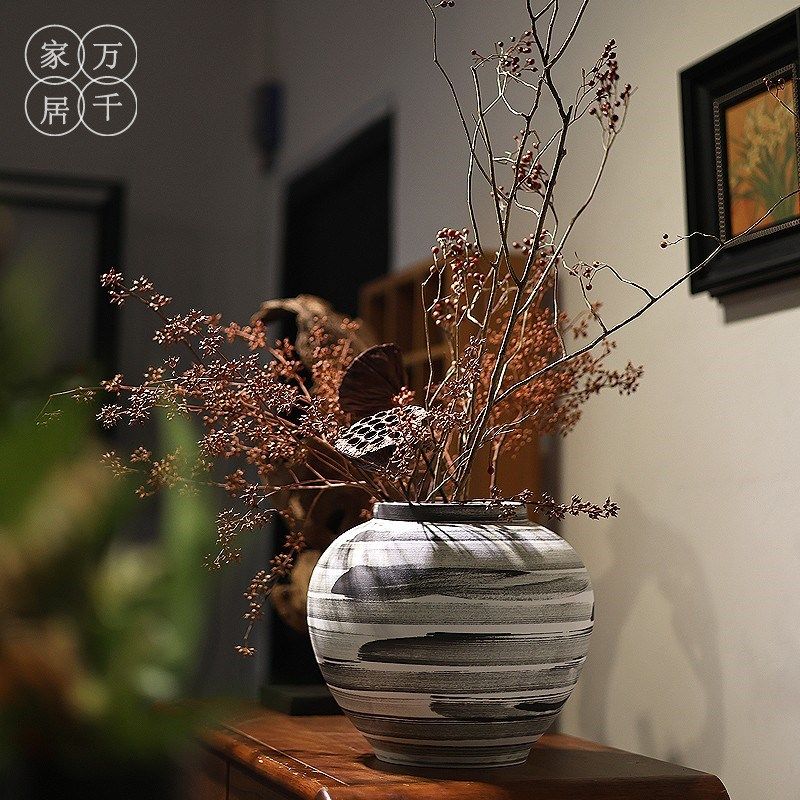 侘寂中古风手工陶瓷花瓶摆件客厅插花干花水培家居玄关民宿装饰品,家居饰品,花瓶,淘宝优惠券,粉丝福利购,淘宝优惠卷