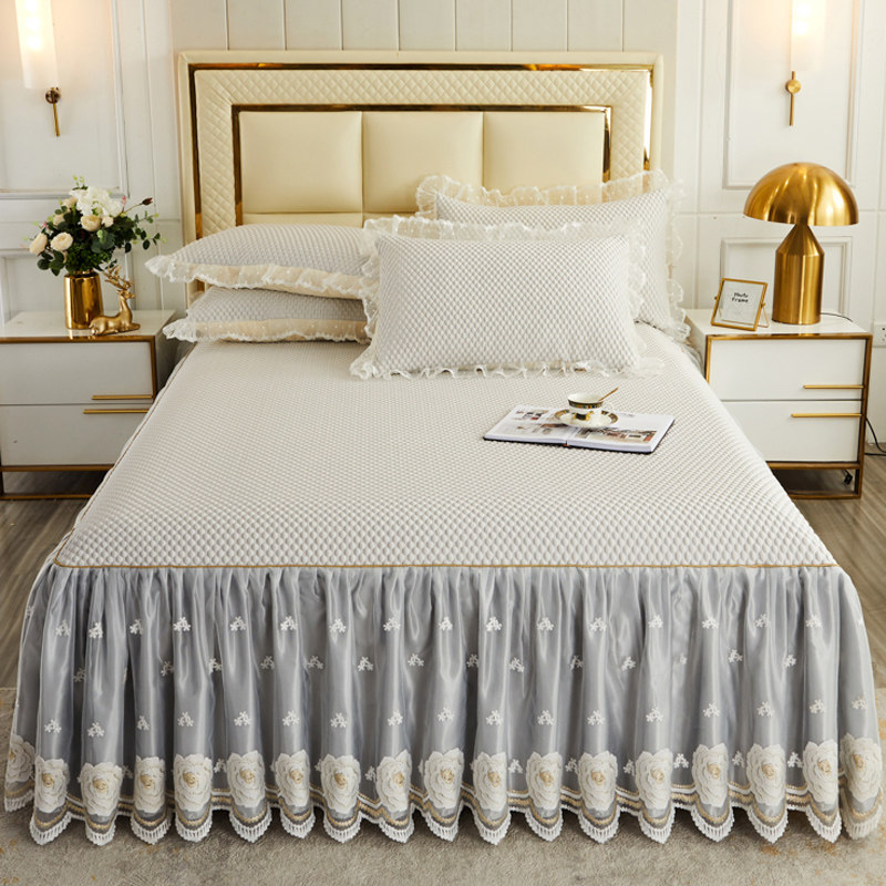 夏天高档冰丝凉豆豆凉席三件套床裙款可机洗带花边床罩空调软席子,床上用品,凉席/草席/麻席,淘宝优惠券,粉丝福利购,淘宝优惠卷