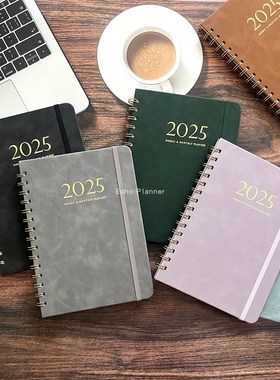 20plnner 日程本英文月计划周计划PU皮面笔记本绑带记事本简约