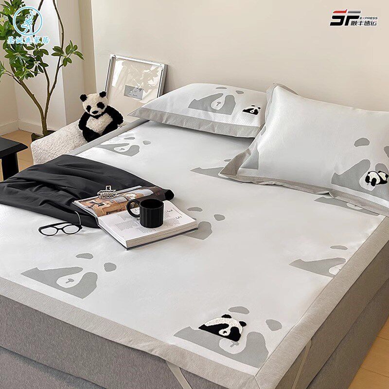 A类卡通儿童抑菌凉感冰丝凉席三件套可爱熊猫可折叠空调软席子1.8