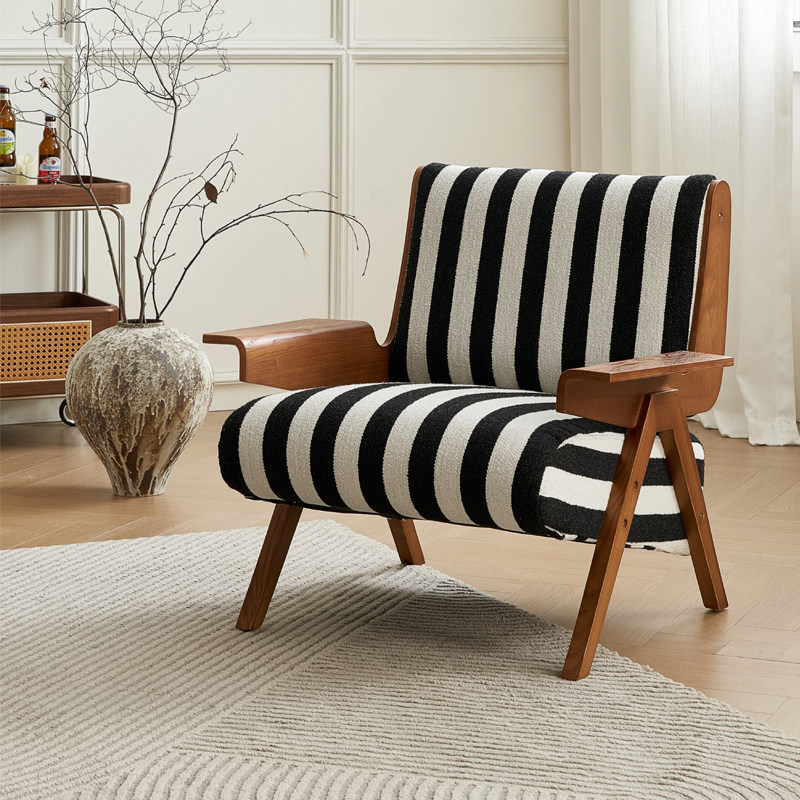 吉诺威法式复古单人沙发椅客厅家用侘寂中古风实木休闲椅设计师款