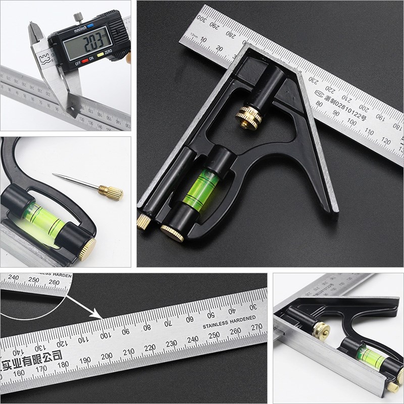 长城精工活动角尺高精度不锈钢90度直角尺45多功能组合移动工业级