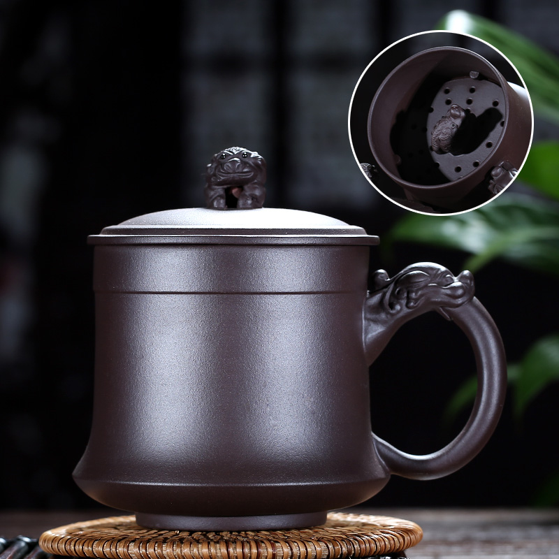 紫砂杯茶杯宜兴功夫纯手工过滤内胆茶杯子带盖水杯办公杯泡茶茶具