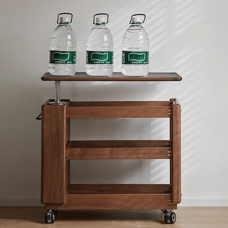 黑胡桃木实木可移动边几升降 旋转角几 带轮小茶几沙发边柜侧边柜