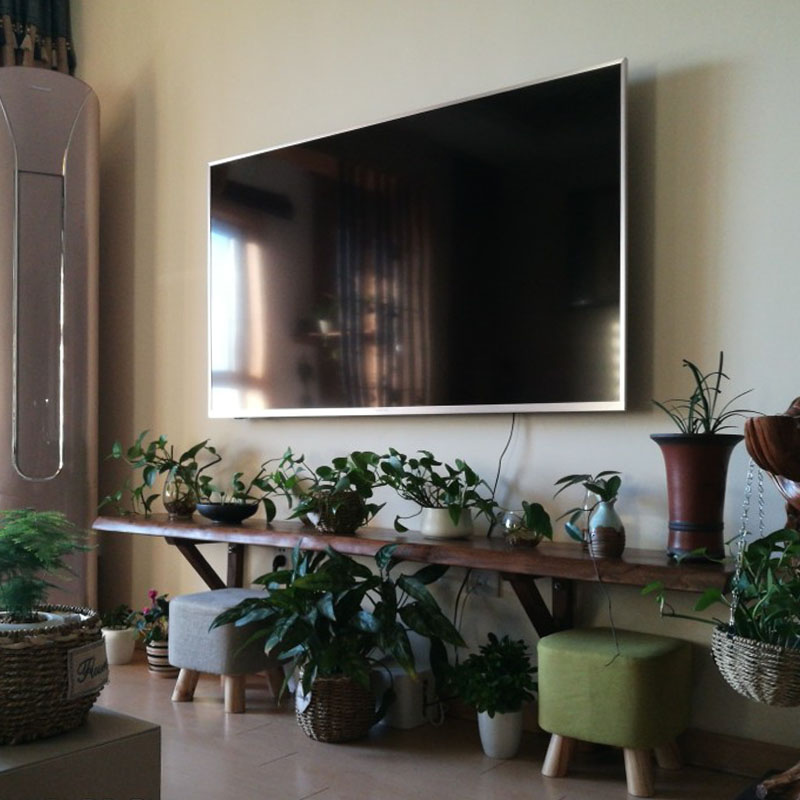 老榆木板材电视柜搁板实木简约电视背景墙一字隔板实木电视柜