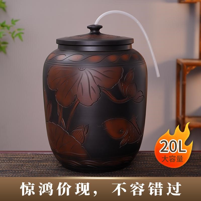 建水紫陶水缸家用泡茶大号抽水储水紫砂陶瓷过滤净水缸20升茶水桶