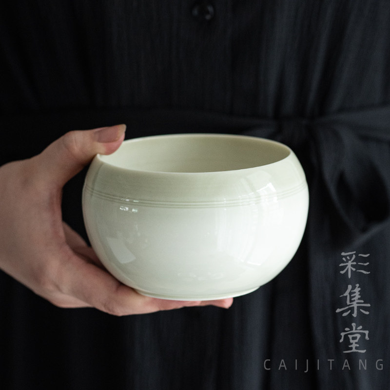彩集堂 草木落灰暖黄建水 秘色釉小茶洗杯洗笔洗干泡茶具渣斗水盂