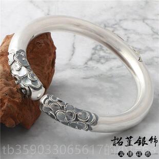 正品手工打花银镯祥云孙悟空如意银金箍棒制手镯齐天大圣999雪银