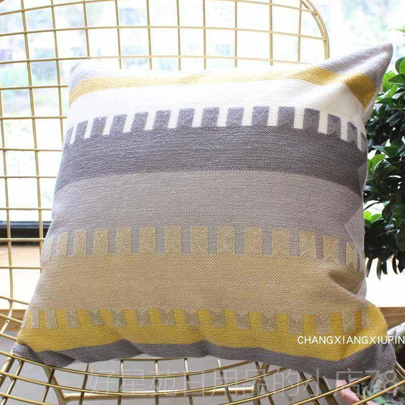 高档代简约几何刺绣花抱包枕套不客含芯厅车内沙发长现方形靠腰垫