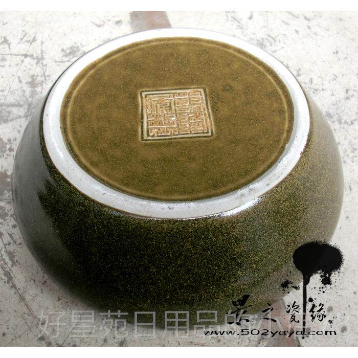 高档景德镇陶瓷鱼缸茶水叶釉笔洗仙盆乌龟铜钱草器中国风摆缸金件