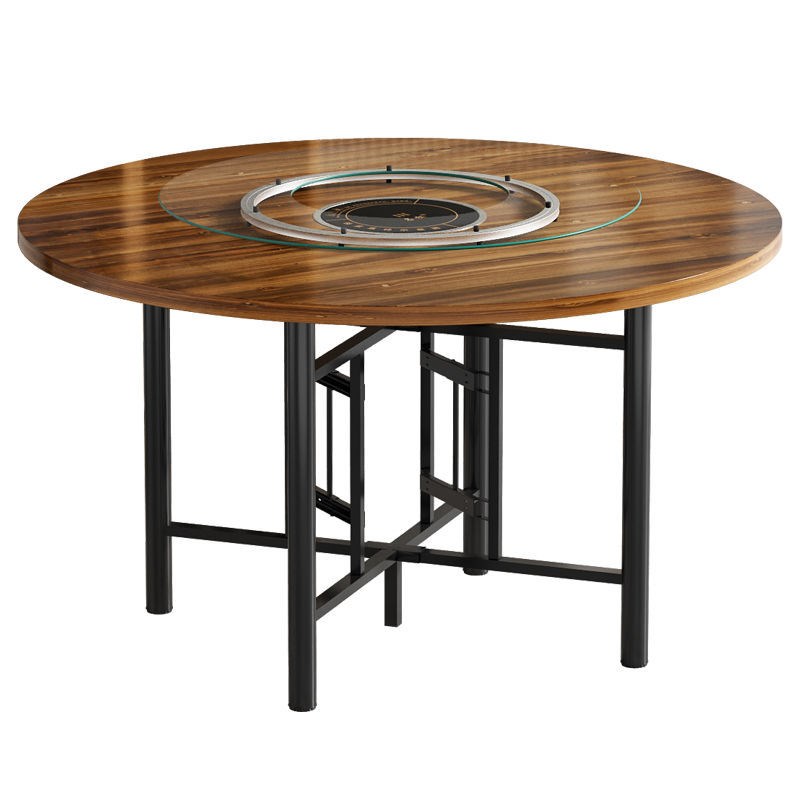 大圆桌火锅电磁炉一体实木餐桌酒店带转盘可折叠桌架简易桌子家用