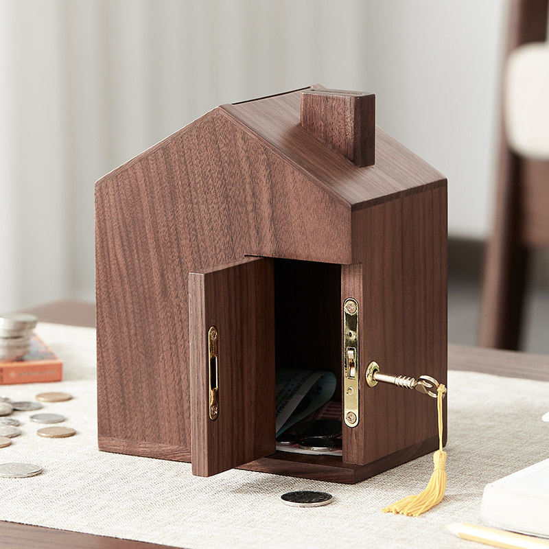 实木小房子存钱罐2022年新款带锁儿童男孩储钱罐女孩储蓄罐不可取