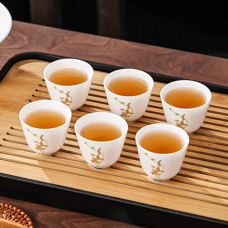白瓷品茗杯待客主人杯陶瓷羊脂玉家用茶具单杯子功夫喝茶杯6只装