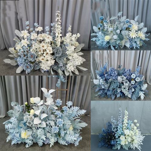 新款婚庆排花绢花蓝色系主题婚礼路引花成品T台花艺舞台背景装饰