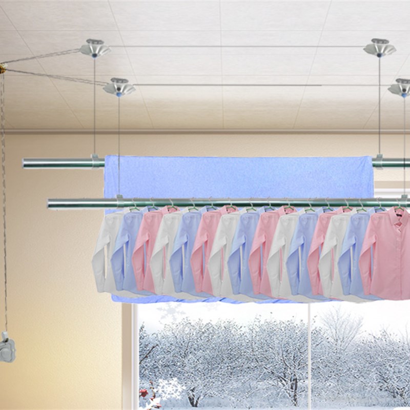 阳台室内 不锈钢升降晾衣架 手摇自动单杆式晒衣杆 北京安装