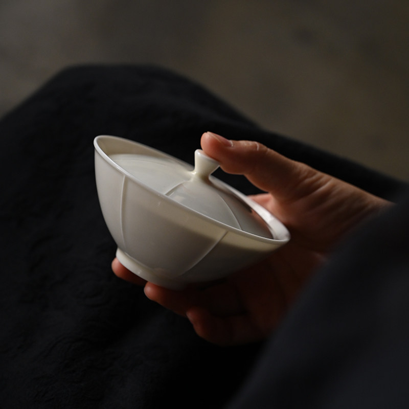 厚皿陶瓷功夫茶具泡茶碗白瓷盖碗大号家用手工中式茶杯实用斗笠碗
