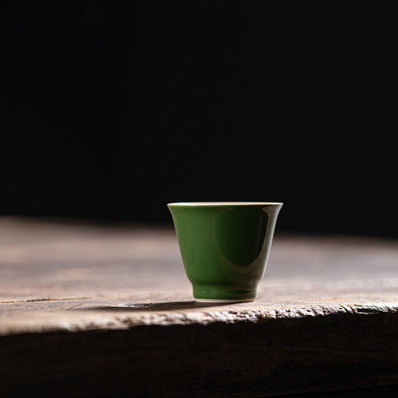 班意 祖母绿仿古品茗杯小号 陶瓷茶具品茶小单杯 岩茶小品杯