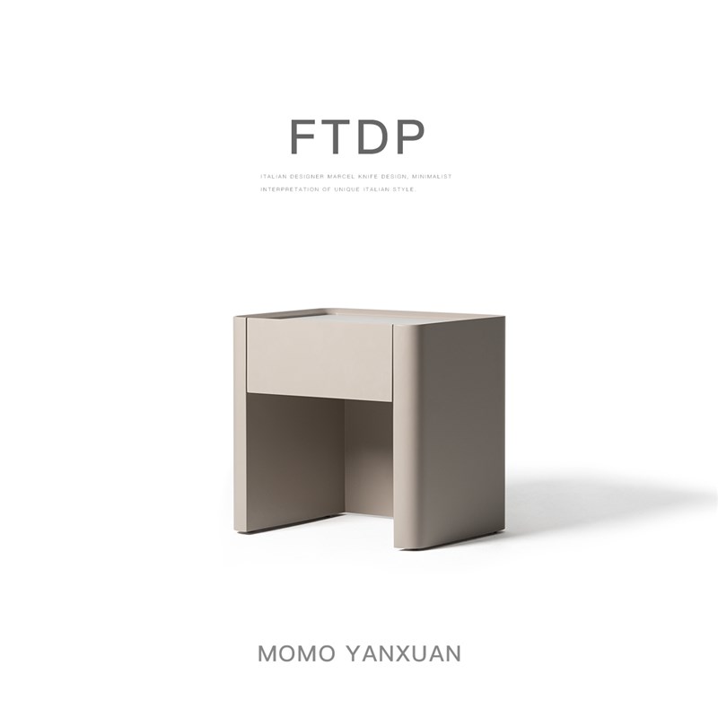 某某严选家居2024年新款意式极简岩板高级感设计师款米灰色床头柜