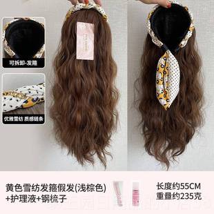 高档半头套假一体饰式挂耳丝带头发头箍一发箍式假发懒体人自然长