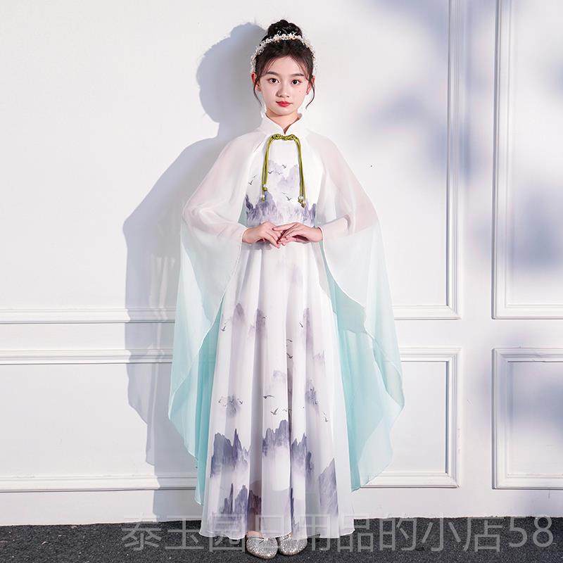 高档儿长童国主持人演出美拉德风薄款款礼服女表童古筝民乐类比赛
