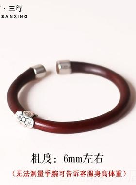 正品925纯格桑花鸡血藤木男镯女手炼西藏情侣款品学生礼物不银饰