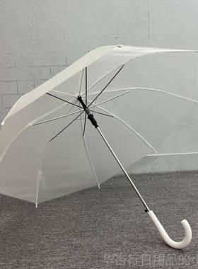 正品新款纯白色磨学砂透生明雨伞 成人伞网红街拍纤维防风半长柄S