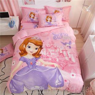 正品迪士尼上公主品纯棉四件套女孩三件套索菲亚卡床通儿童用可爱