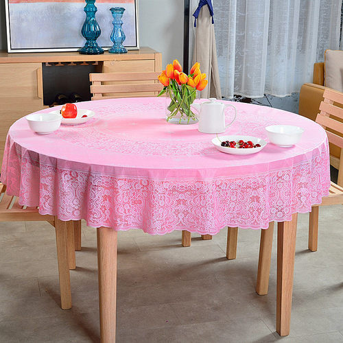 圆桌布加厚防水防烫防油免洗PVC塑料酒店台布防滑蕾丝家用餐桌