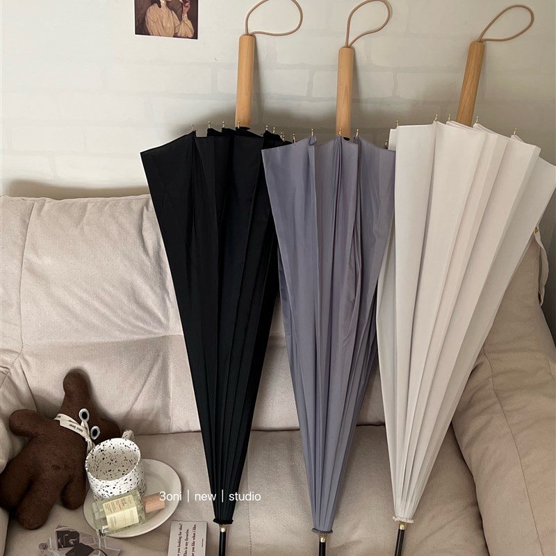 需要下雨的天气,禁欲灰系雨伞日系木柄手把遮雨伞长柄伞好看