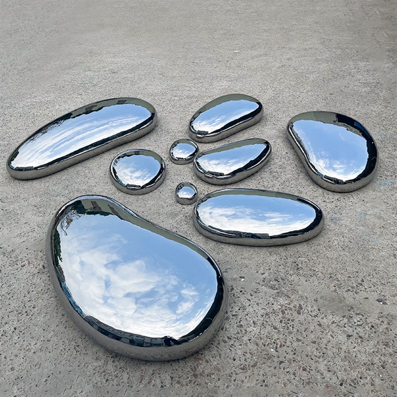 不锈钢水滴鹅卵石头雕塑镜面墙面水池景观软装饰售楼处落地摆件圆