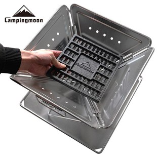 柯曼焚火台烧烤架加厚不易变形结构方形自带引炭区铸铁碳床炭板