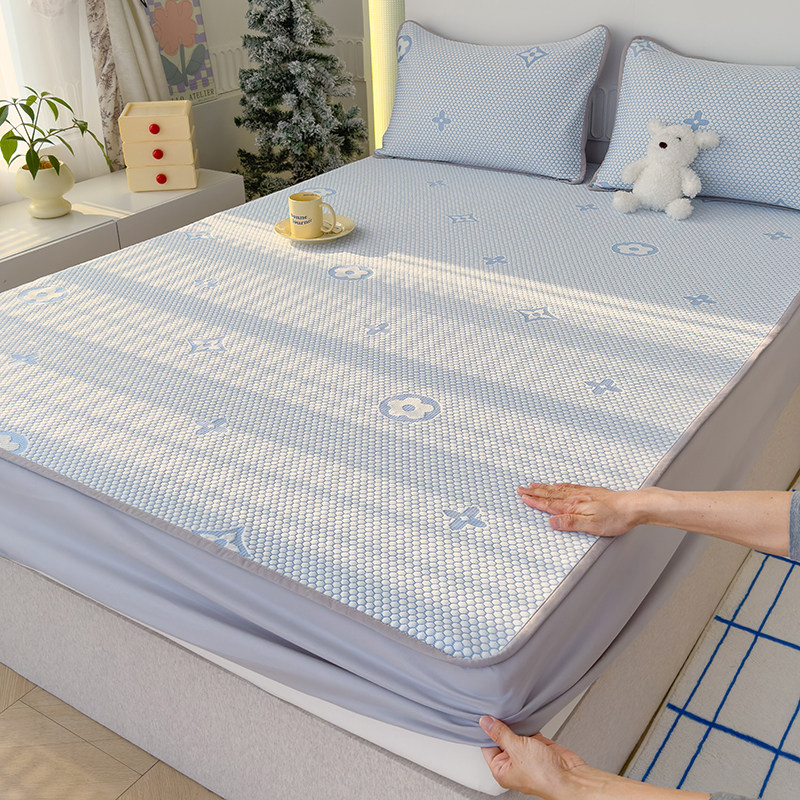 简约冰豆豆床笠款凉席全包防滑冰丝席夏季凉感床罩宿舍家用软席垫