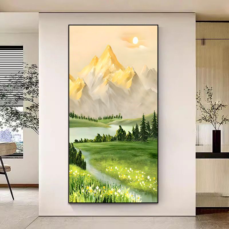 日照金山玄关装饰画山水画风景壁画走廊过道入户挂画现代艺术油画