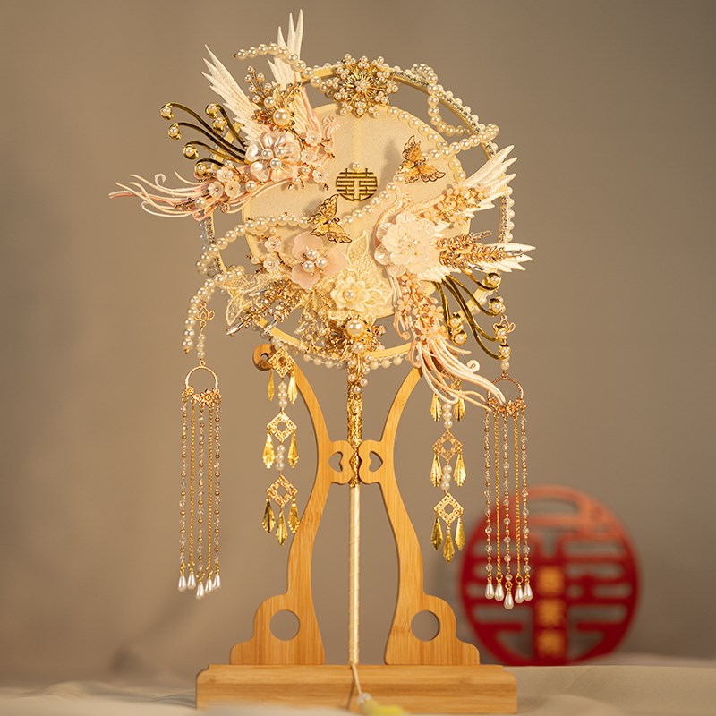 新娘团扇结婚喜扇diy材料包手工中式婚礼秀禾婚扇出嫁手捧花成品