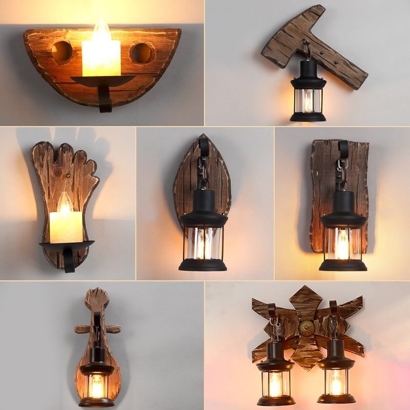 工业风复古木艺做旧壁灯过道走廊餐厅饭馆农家乐酒吧马灯双头墙灯