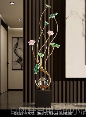 高档新中式玄厅装饰摆高级饰感小众客电视柜关展示酒柜装饰品荷花