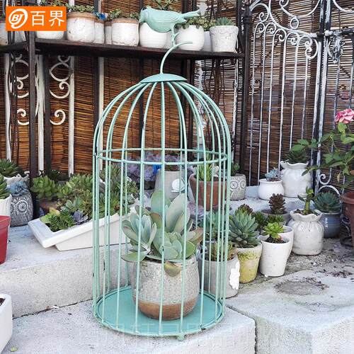 高档白洁新式铁制鸟笼装饰，创金属笼落意地鸟欧道具装饰