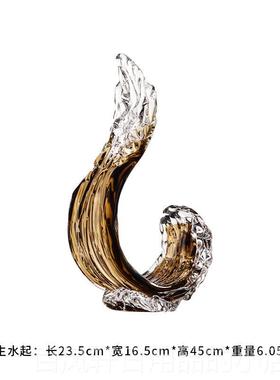 高档家风生水起 轻奢高级感琉玄璃客厅摆件 侘寂风关居装饰术工艺