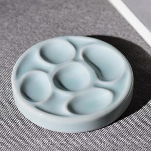 高档文能房宝国画墨汁水彩功调色盘陶瓷可爱圆形颜料四水碟多墨碟