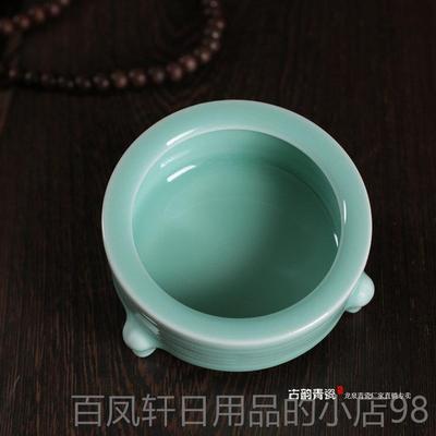 高档双手工龙青瓷香炉大泉号陶佛具檀香炉香瓷道香拓适用三足耳线