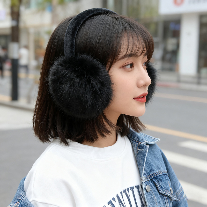 可爱灰色毛绒耳罩女冬季仿狐狸毛耳套防寒耳包保暖东北骑车护耳捂