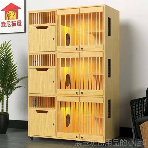 正品猫笼子别墅展猫柜实木猫猫咪示繁柜殖笼寄养笼三层猫窝猫屋舍