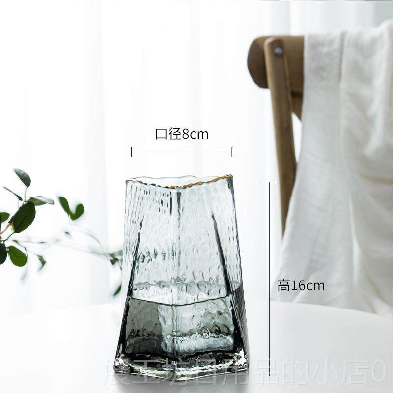 高档北欧创意锤目纹璃花瓶金透明描客玻厅摆燥件餐桌插花干花瓶工