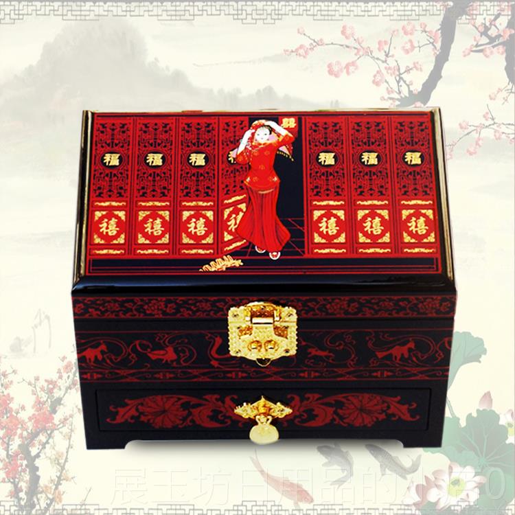 高档陪嫁漆器首妆盒订婚结婚饰三金嫁质彩礼首饰木盒新娘中式中国