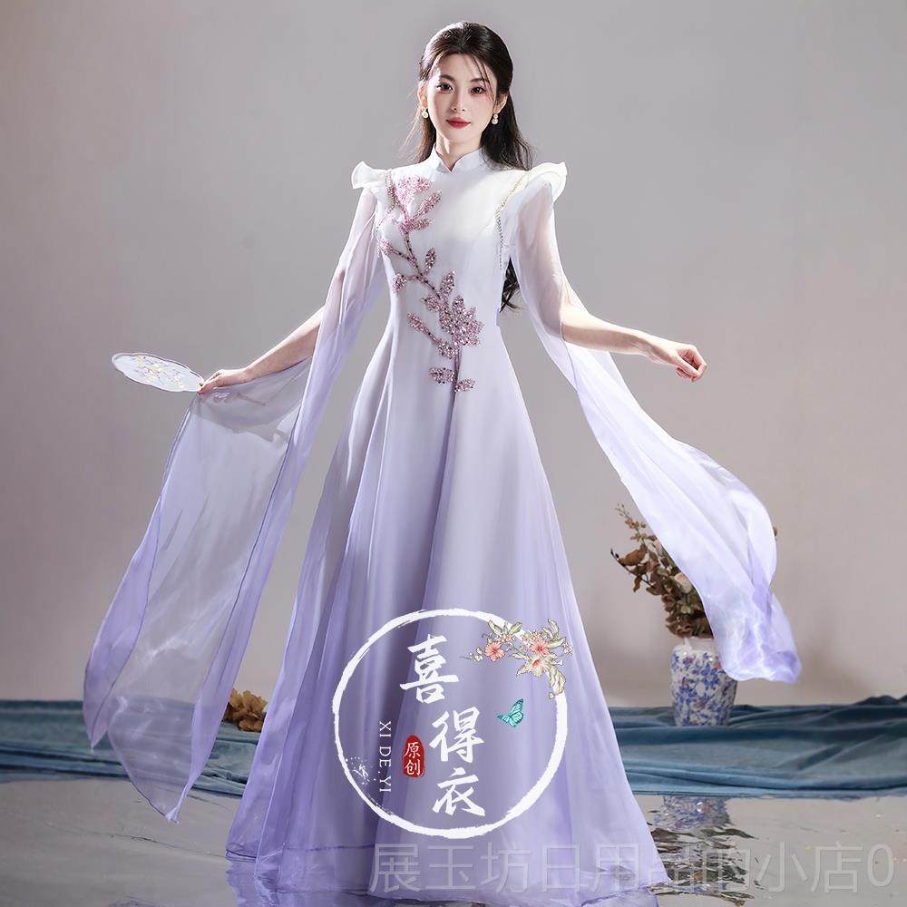 高档高人级古筝演出服女中国风民成感乐独奏学生艺考合唱中式礼服