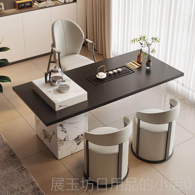 高档意式轻奢套岩板桌椅组合205新款高端压2克力茶茶具茶台一整泡