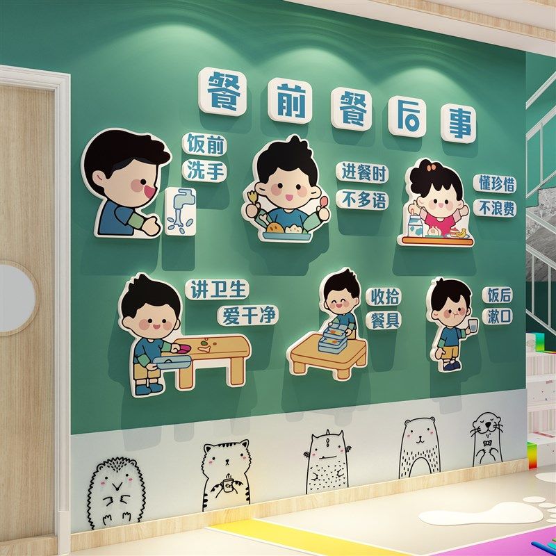 幼儿园食堂文化墙面装饰环境创主题成品小饭桌布置材料托管餐礼仪