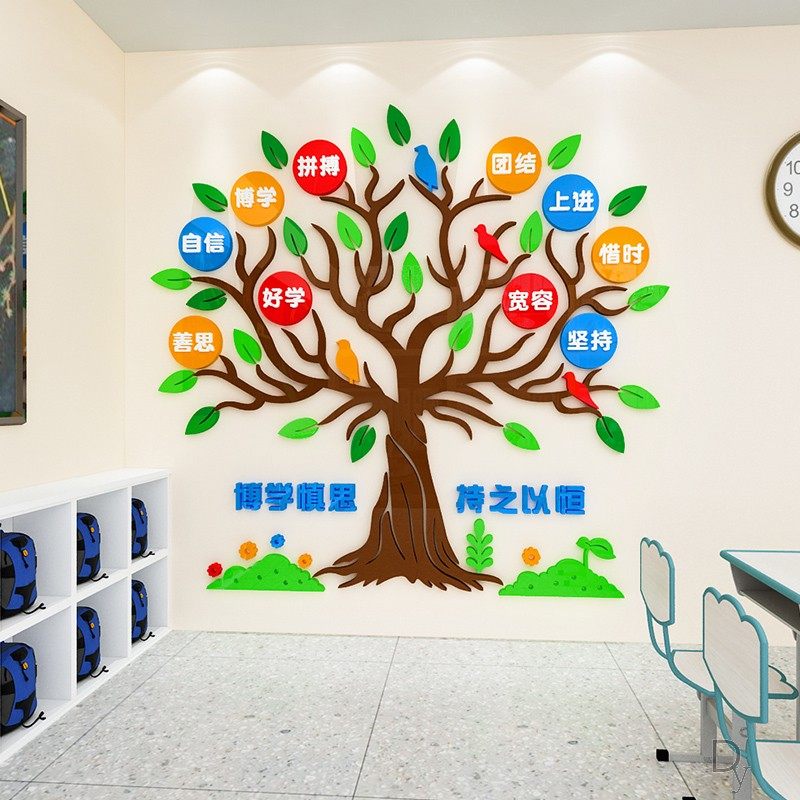 大树墙面布置装饰3d立体墙贴画培训班辅导班学校文化墙幼儿园,家居饰品,软装墙贴,淘宝优惠券,粉丝福利购,淘宝优惠卷