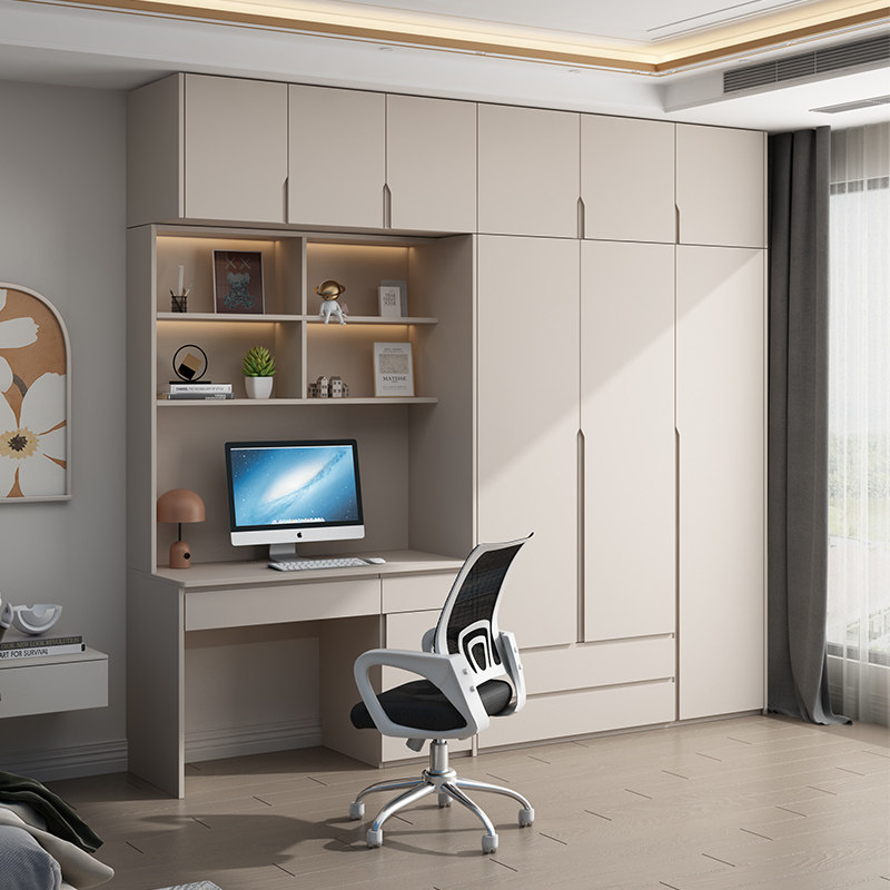 实木衣柜书桌一体书柜转角组合带电脑桌子卧室连体衣橱小户型家用