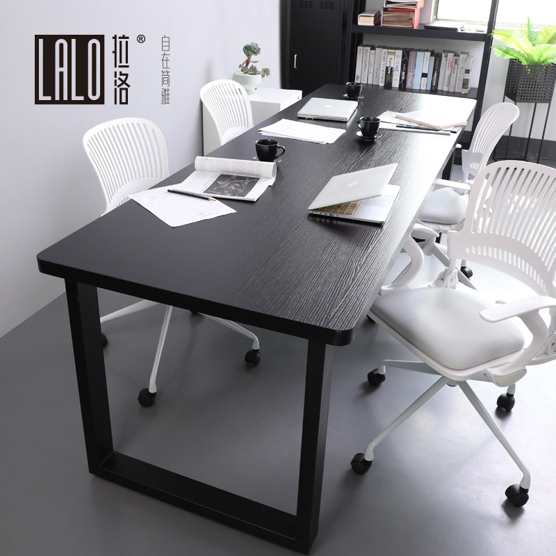 拉洛 纯黑色办公桌电脑桌 现代开放简约大桌 咖啡餐厅沙龙会议桌